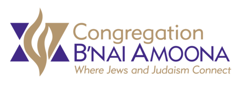 Image of the B'nai Amoona logo. A stylized Jewish star in purple and gold on the left with the words Congregation B'nai Amoona on the right. Under the image are the words, "Where Jews and Judaism Connect."